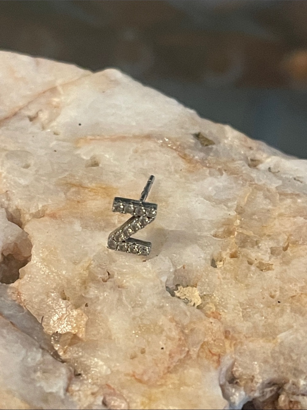 Silver 'Z' Initial Stud Earring with Clear Stones